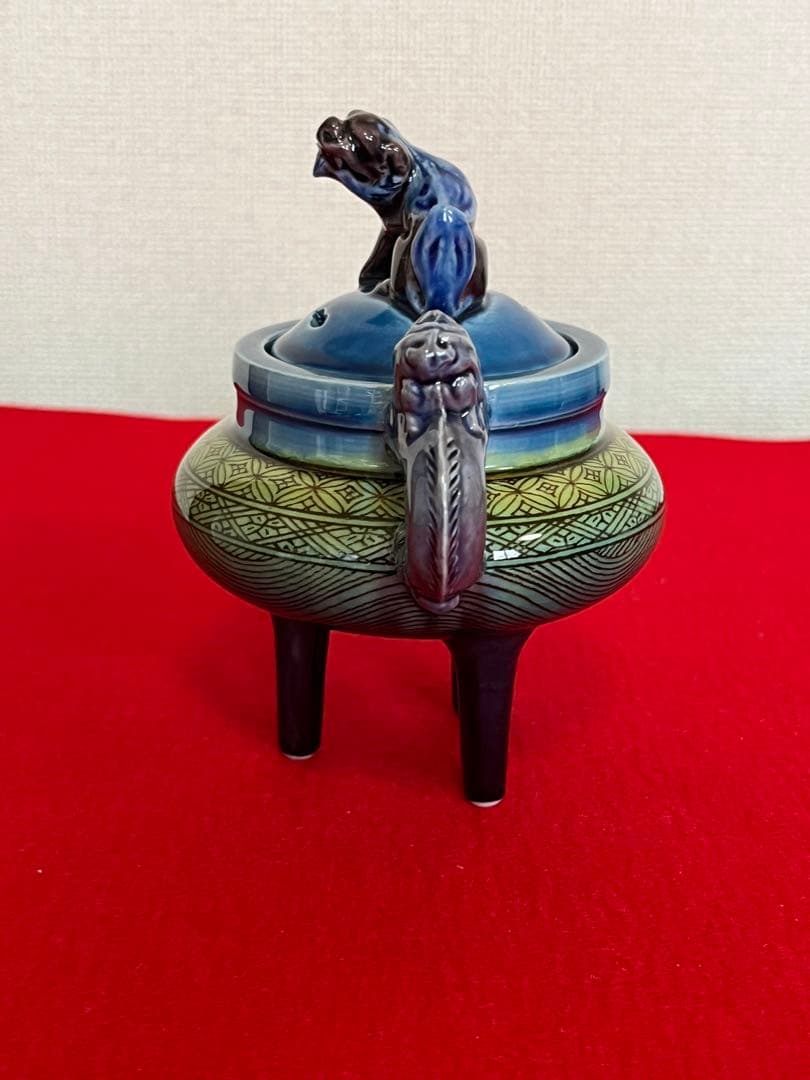 人間国宝 柳雨軒 三代 徳田八十吉(正彦銘)  彩釉 小紋香炉 管理T149