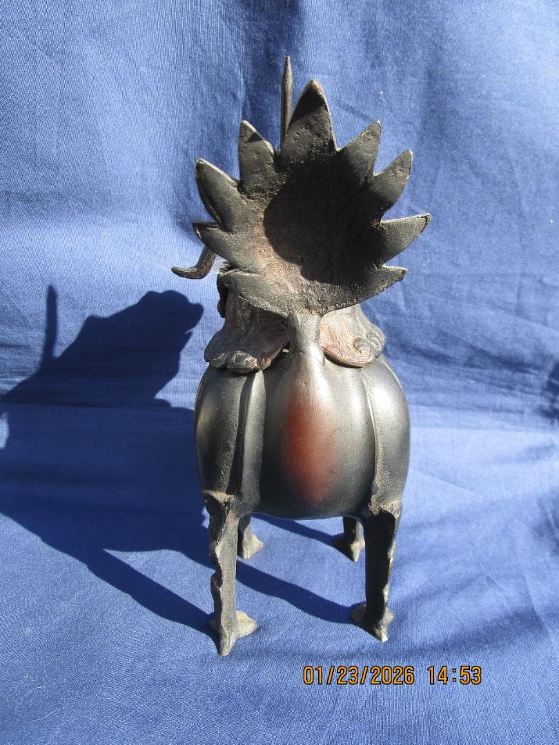 香炉　唐獅子香炉　古銅【?】　頭・取り外し可能　置物　珍型　飾り物　1体