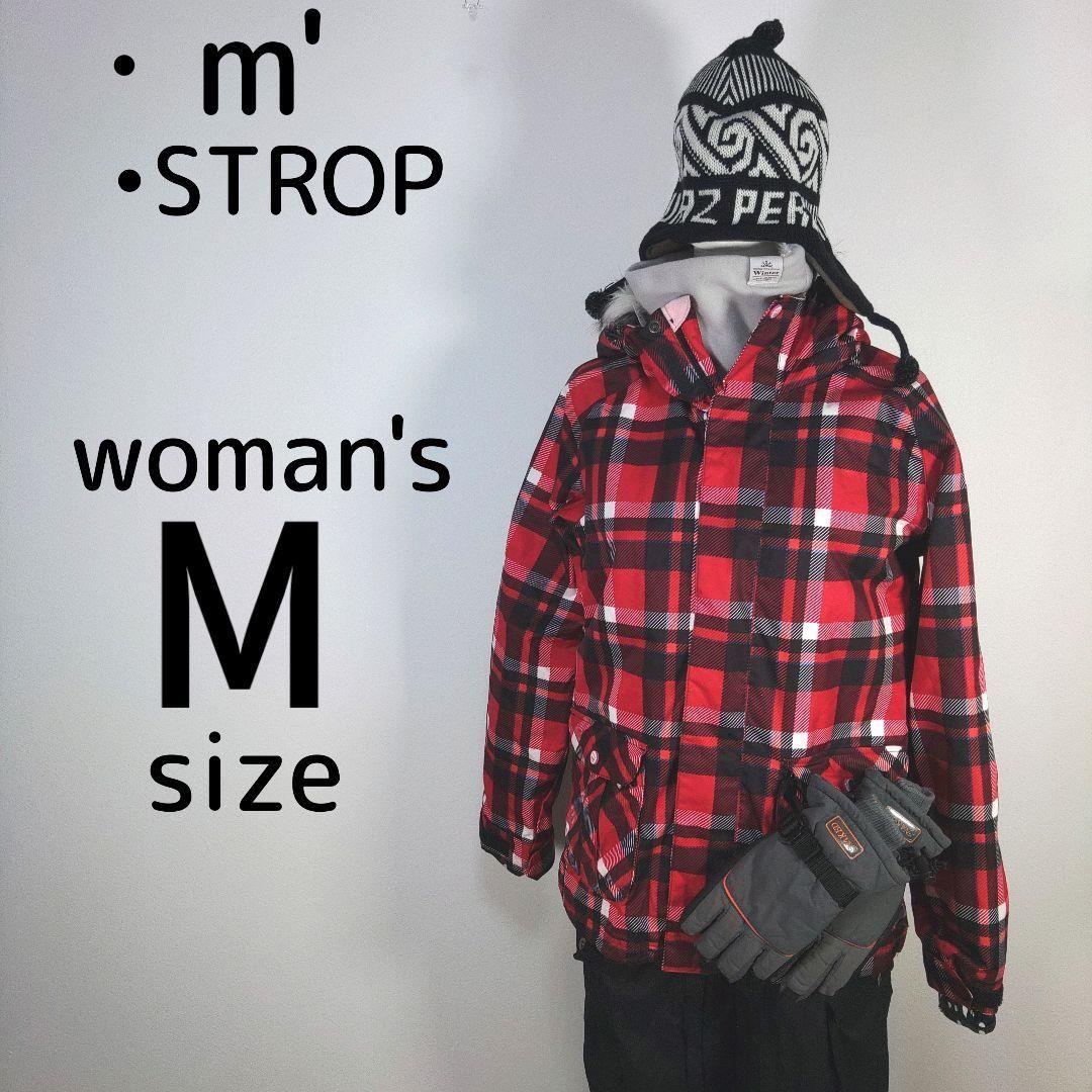 レディース　M　スキー　スノーボードウェア　上下セット　レッド　チェック柄　黒