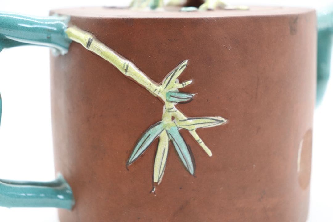 中国　清時代　蜀山名壺　紫砂加彩急須　松竹梅　　送料込み250626