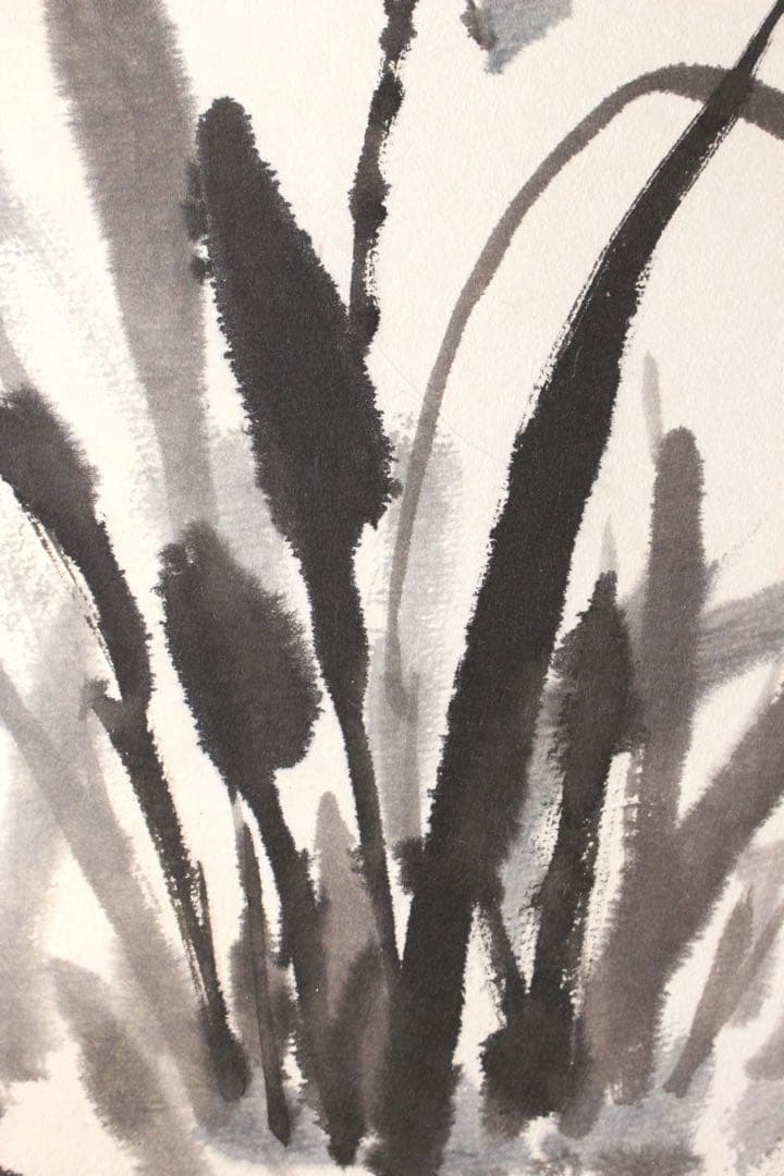 No4897 掛軸　在銘在判　水墨蘭図　肉筆紙本　花鳥画　日本画　美術　送料無料