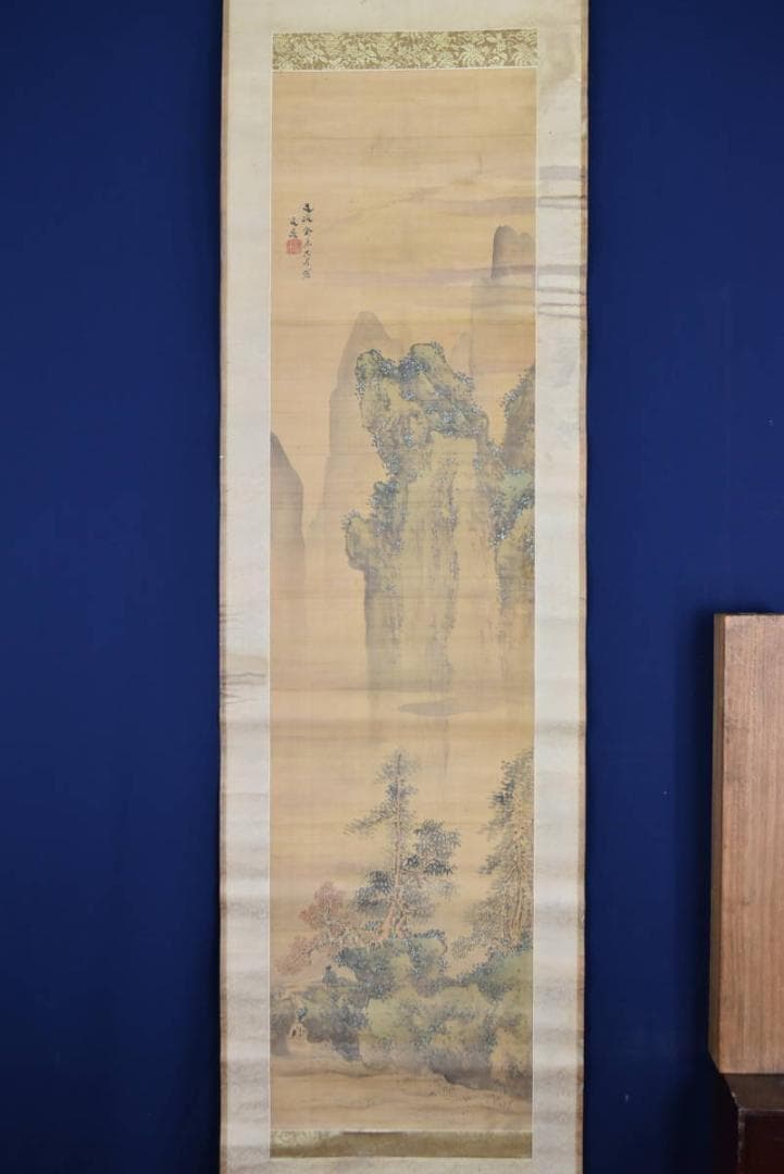 【真作】谷文晁/山水人物図/秋景山水図/秋渓山水人物図/掛軸/名家伝来AB-36