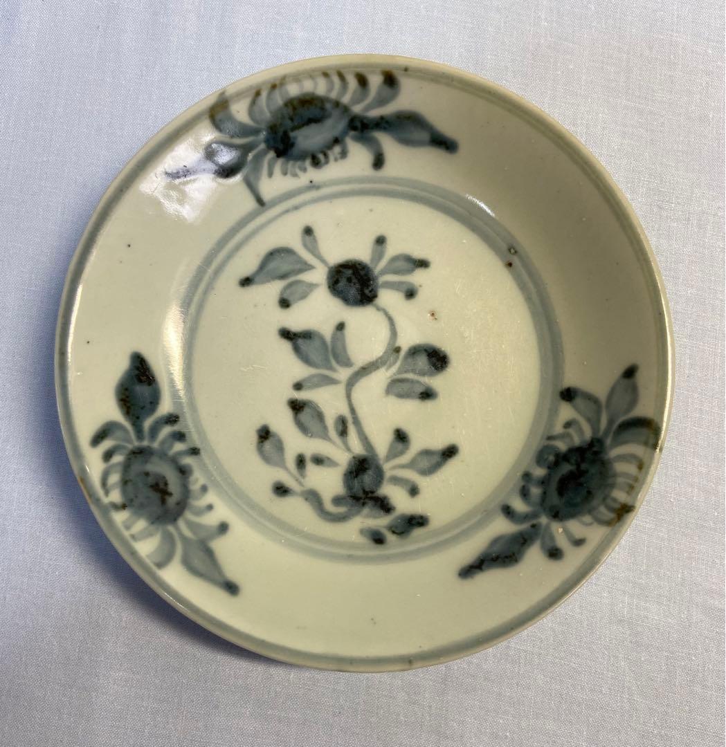 1114中国　清時代　染付花紋中皿①　送料込み1115