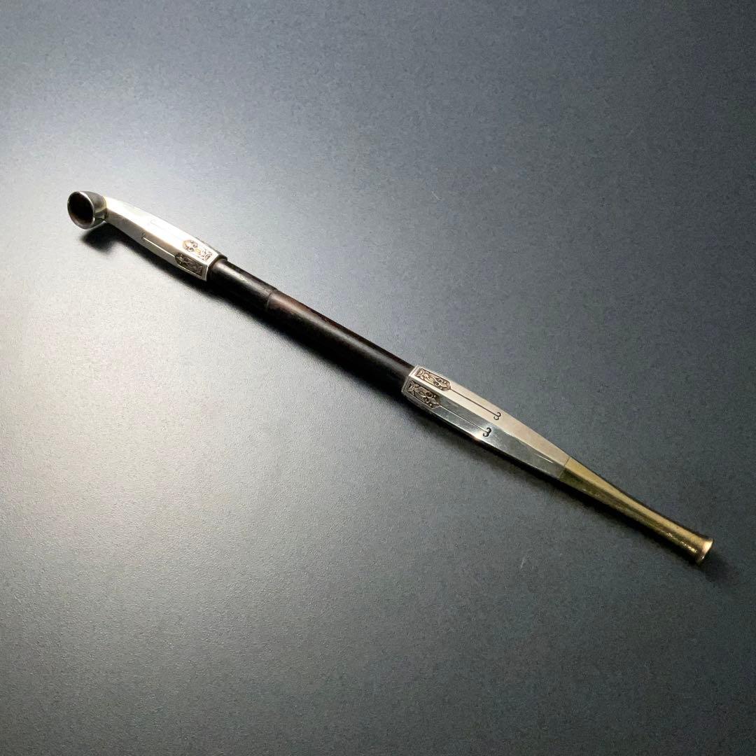銀製煙管　唐花　瓔珞　キセル　アンティーク　骨董　6R1257お2