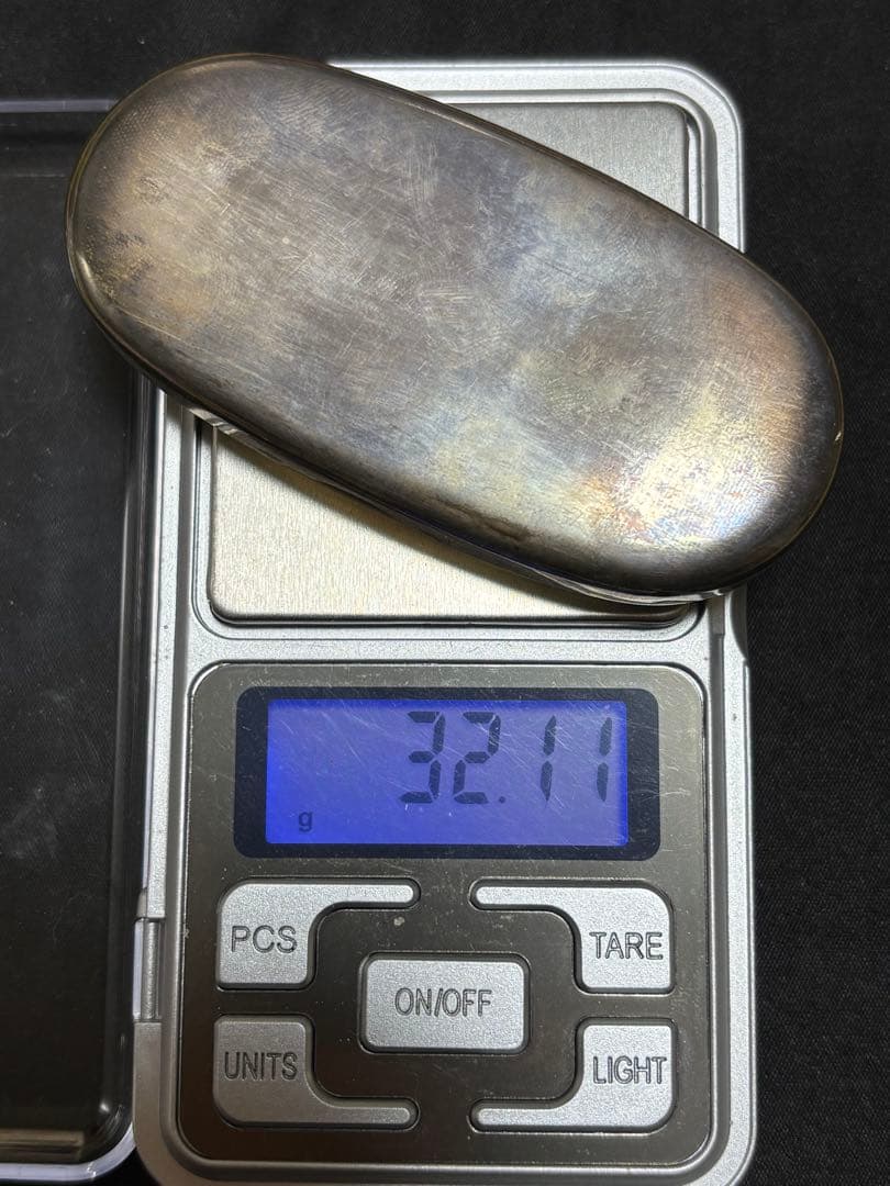 【純銀製】小判形純銀製爪楊枝入れ。32.1g！純銀刻印有。箱付き！ボンボニエール