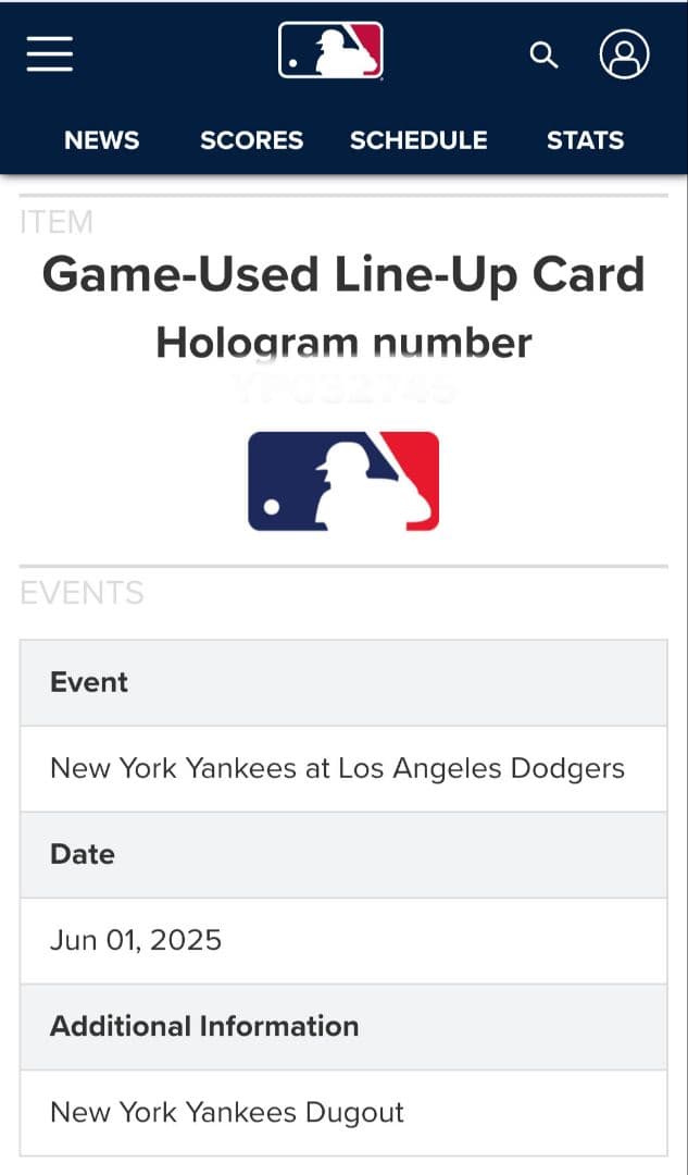 【超貴重／実使用】ヤンキース対ドジャース／ラインナップカード／大谷翔平／山本由伸
