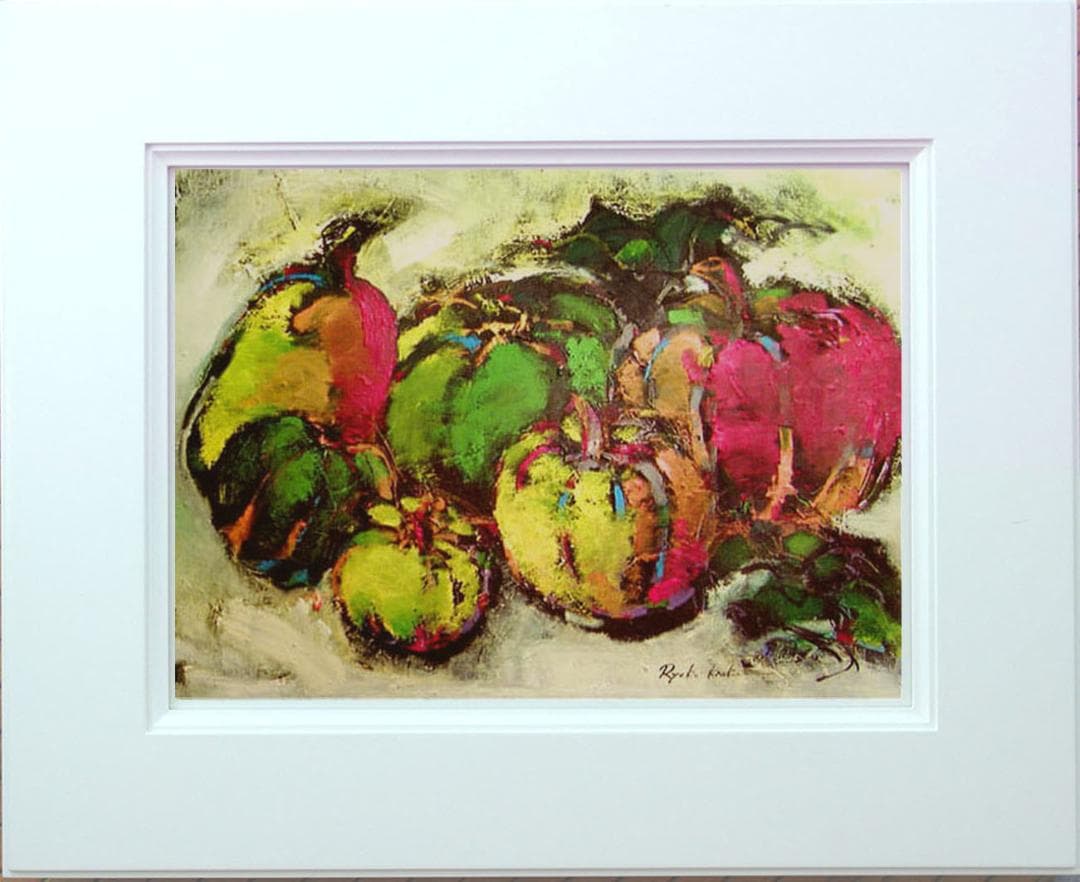 油絵 菅家令子絵 絵画インテリア額付(黒) uF6-061404 静物 かぼちゃ