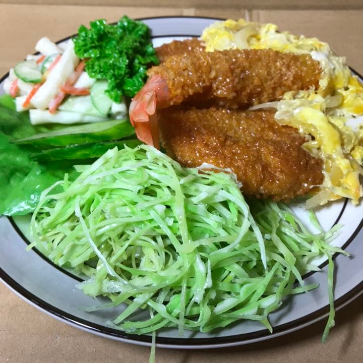 食品サンプル エビフライ トンカツ 卵とじ キャベツ千切り 胡瓜　部分パーツ売り