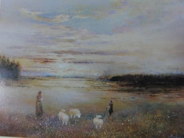 岡田旭峰、羊飼い、希少画集画、新品高級額、額装付、状態良好、油彩 風景