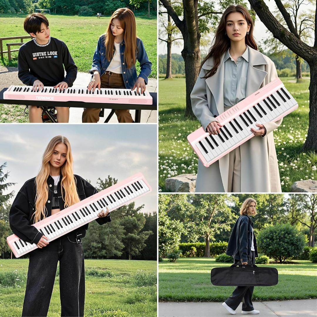 【新品】電子ピアノ 88鍵盤 折り畳み キーボード 充電式 コンパクト ピンク