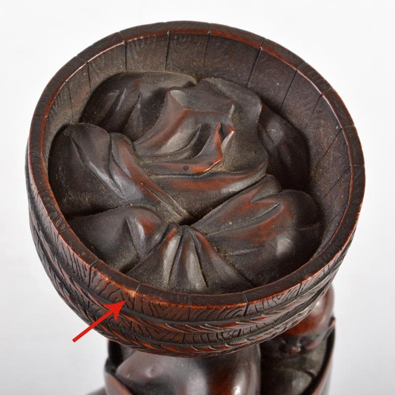 中国　唐木紫壇彫刻　母子像　置物　在銘　V　R5162