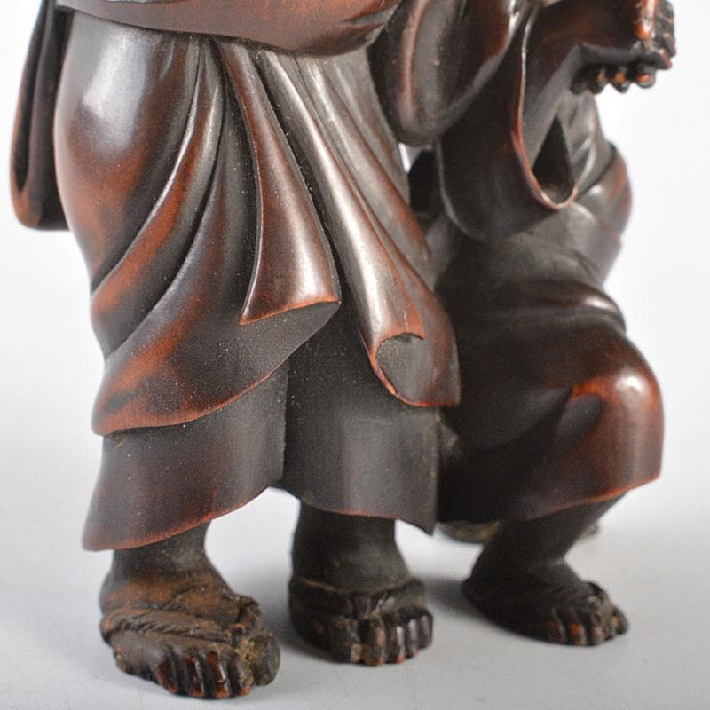 中国　唐木紫壇彫刻　母子像　置物　在銘　V　R5162