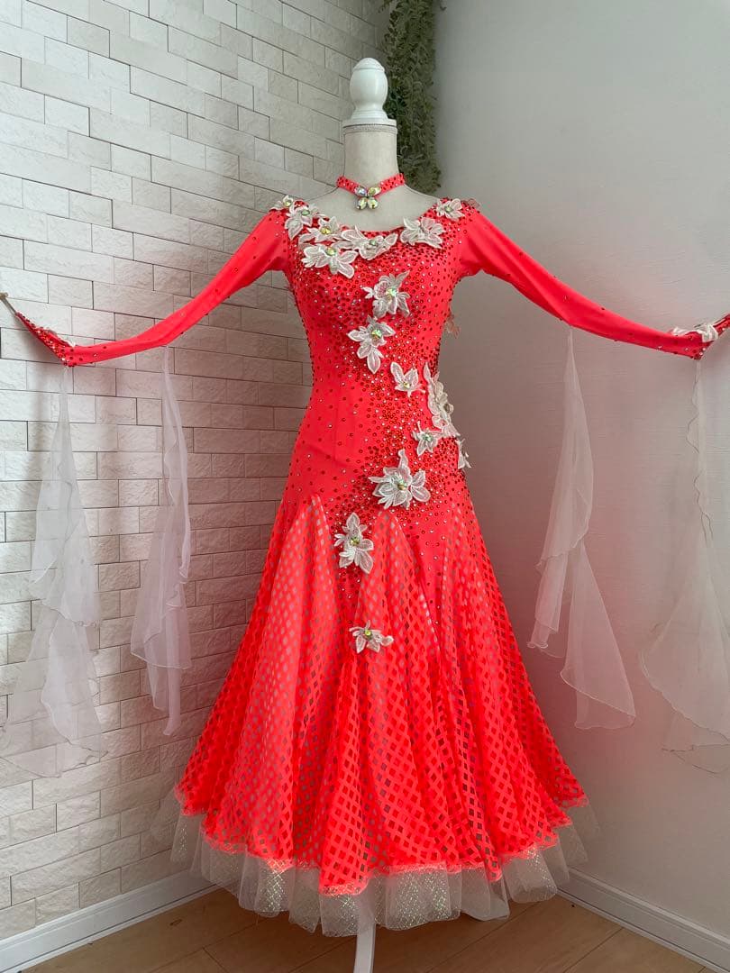 社交ダンスドレス ⭐️コーラルピンク　Mサイズ