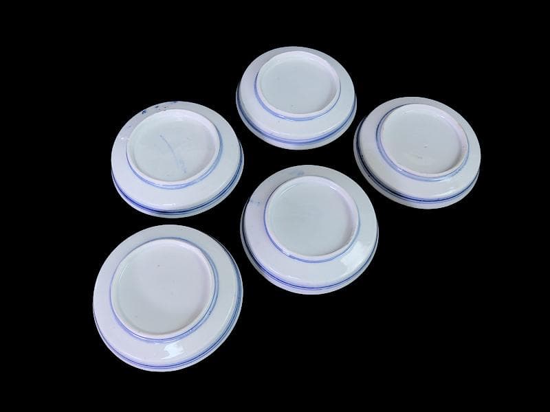 古伊万里　色絵　垣根に椿の図　4寸皿　５枚　F018AS-fbrn