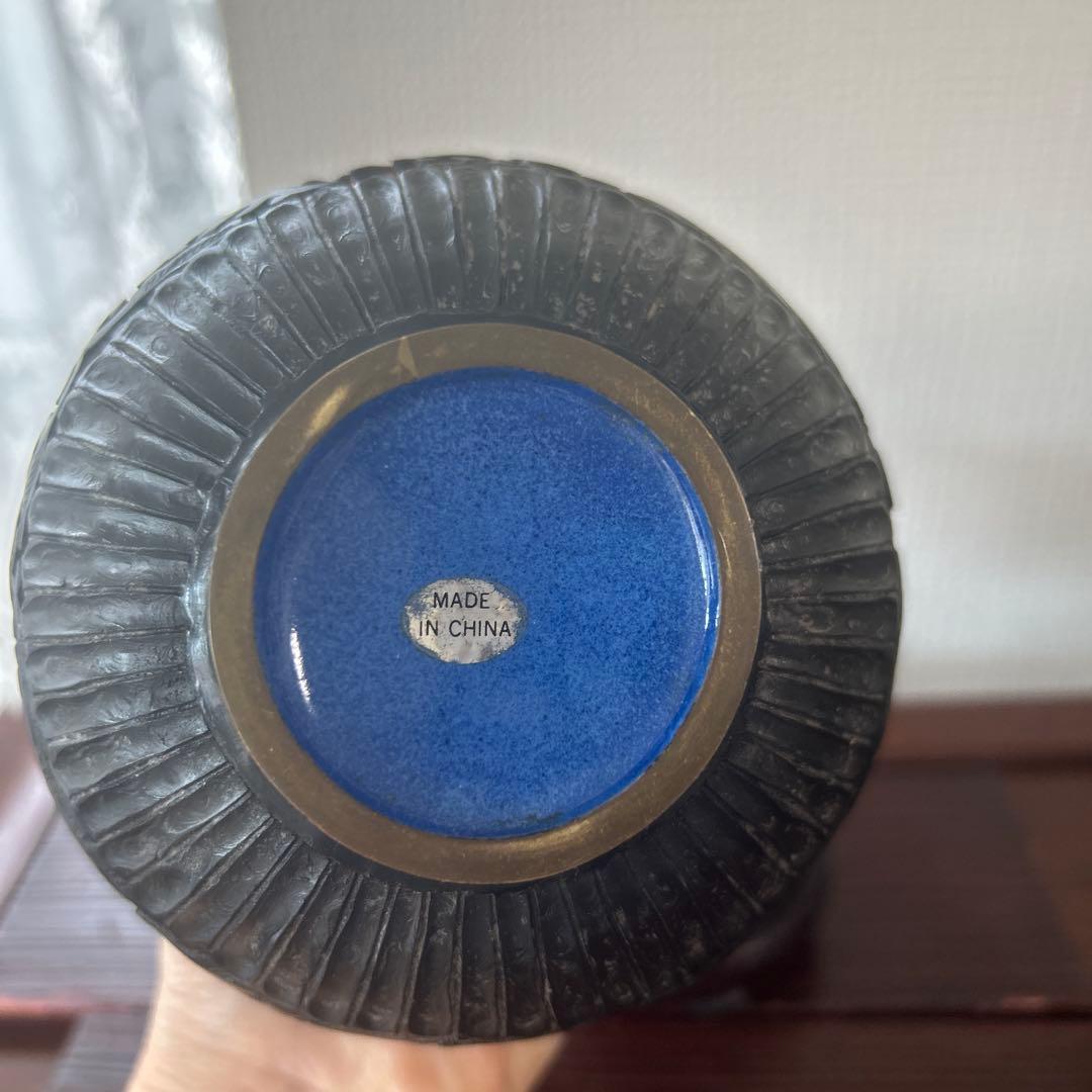 中国古美術 古玩 花瓶 黒堆朱 木製円台付 堆朱