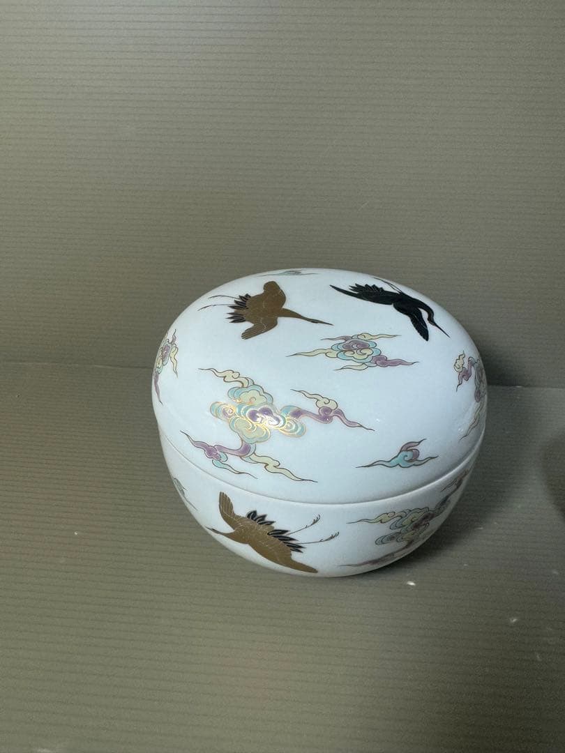 2619 深川製磁  金彩雲鶴図  蓋物  ボンボニエール 大小 菓子器　2客