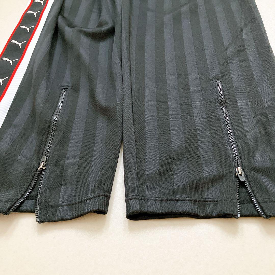 プーマ　ジャージ　上下　セットアップ　刺繍ロゴ　ストライプ　黒　サイドライン