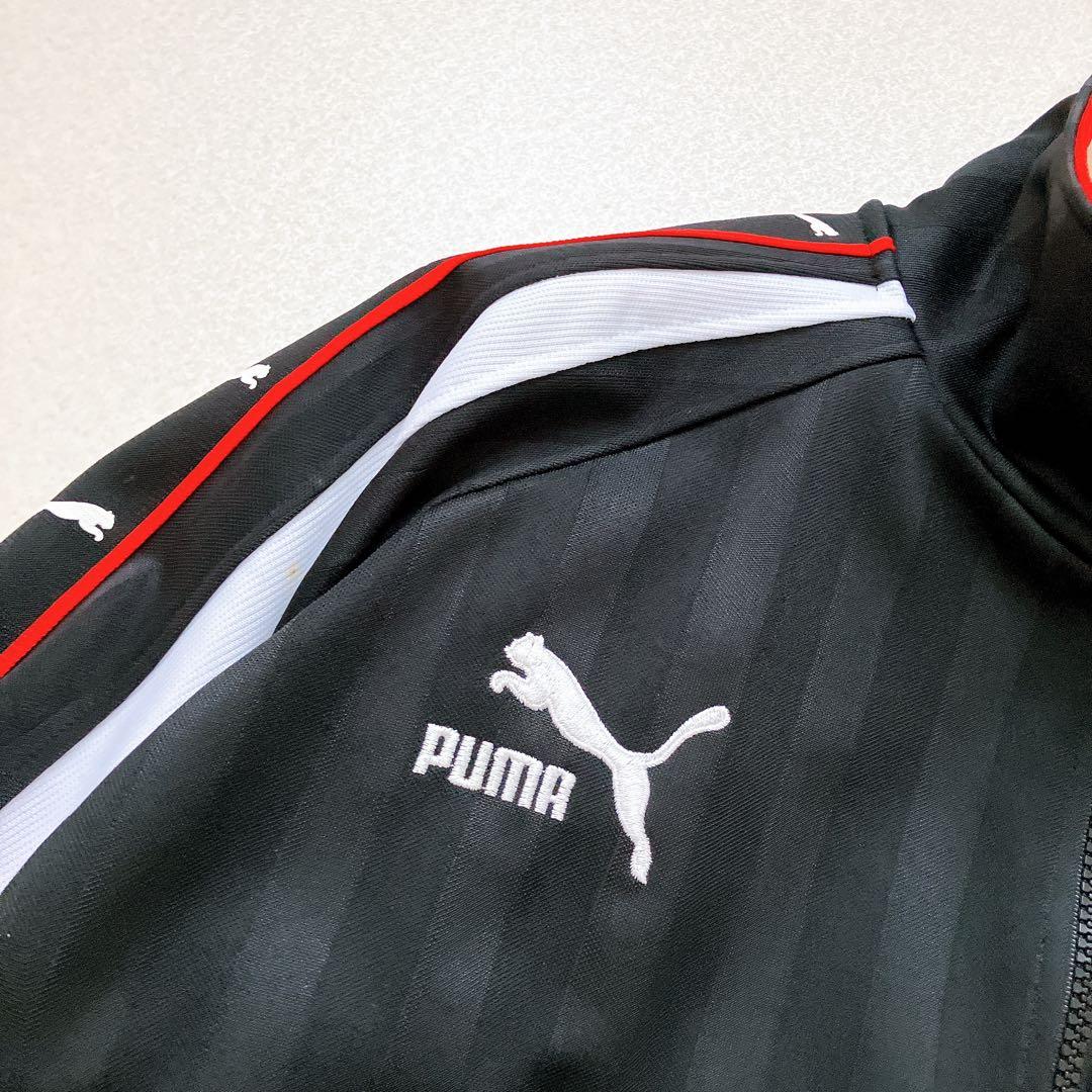 プーマ　ジャージ　上下　セットアップ　刺繍ロゴ　ストライプ　黒　サイドライン