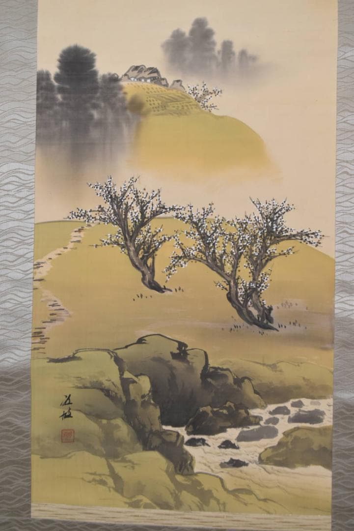 【真作】江坡/田家早梅図/山水梅花図/掛軸/名家伝来/AA-918