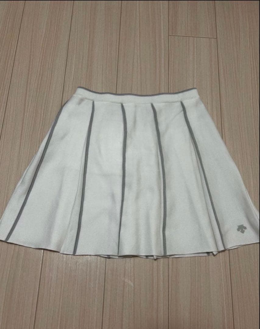 デサントゴルフ レディース ニットスカート プリーツ ホワイト グレー Lサイズ