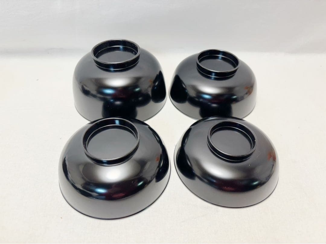 懐石道具 木製黒真塗 四つ椀 5客揃え 吸い物椀 汁椀 小丸椀 箱無