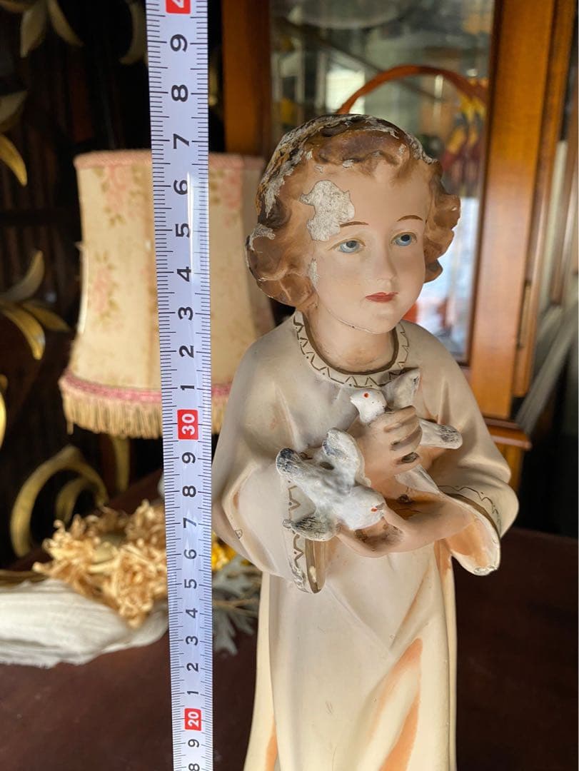 希少 白鳩を抱く幼子イエス少年 キリスト像 置物 インテリア アンティーク