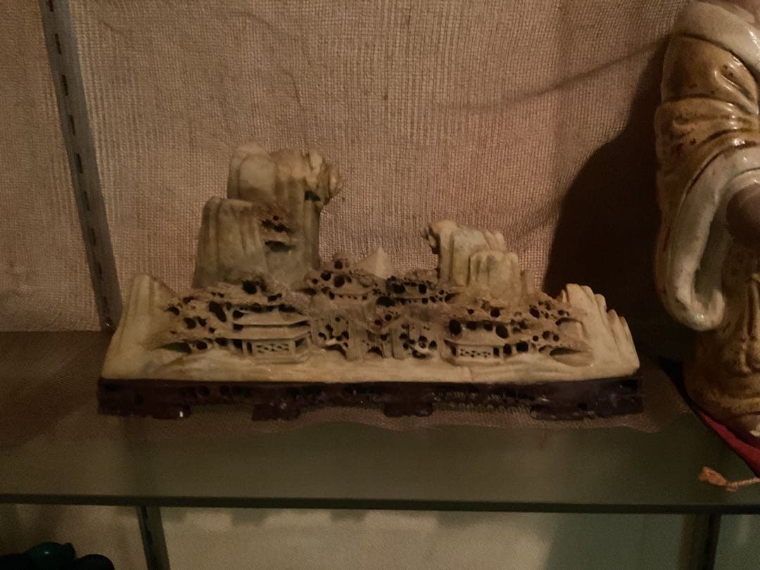 中国美術 楼閣図 盆景石