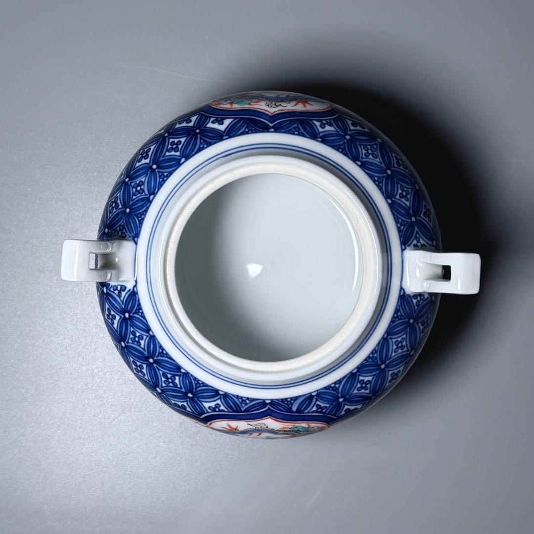 人間国宝　十三代　酒井田柿右衛門　染錦龍地文　七宝文　香炉　共箱　高級ライン