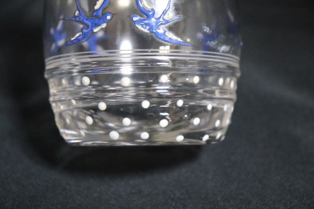 1840年代　アールデコエナメル彩燕紋小瓶　ウランガラス　アンティーク0907