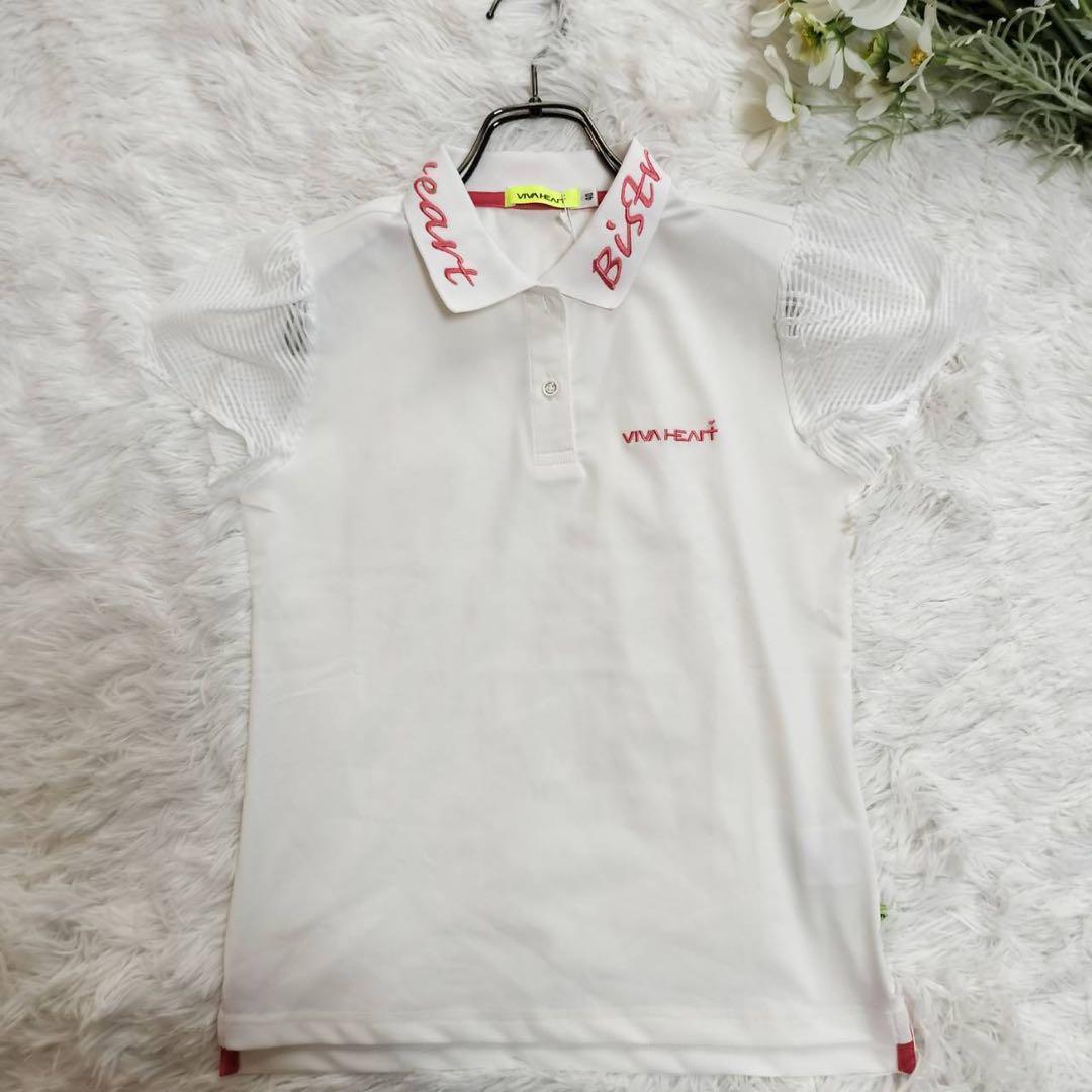 【新品】ビバハート ゴルフウェア ポロシャツ 刺繍ロゴ入り 白×メッシュ切り替え