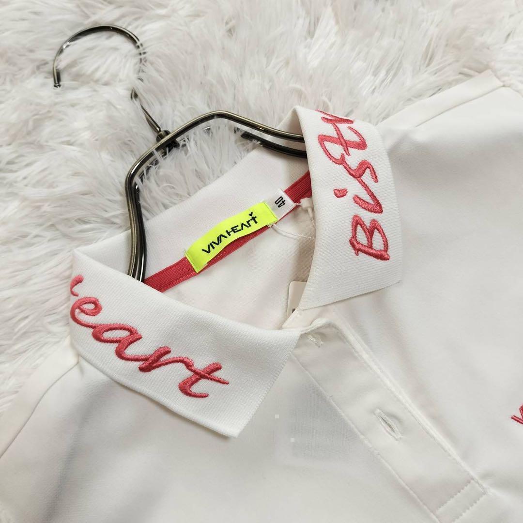 【新品】ビバハート ゴルフウェア ポロシャツ 刺繍ロゴ入り 白×メッシュ切り替え