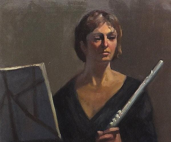 高山晴邦 「フルーティストのA嬢」 油彩12号 額装