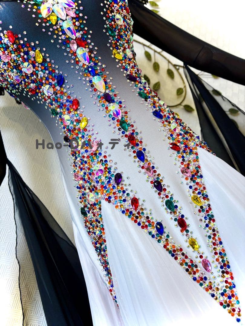 新品★ダンスドレス★スタンダード★社交ダンス★競技会★パーティー★白グレー黒