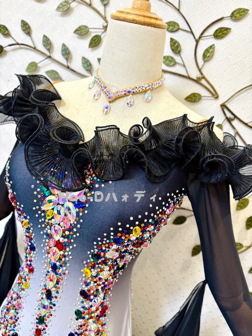 新品★ダンスドレス★スタンダード★社交ダンス★競技会★パーティー★白グレー黒