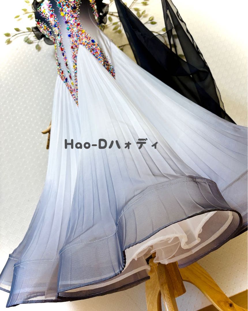 新品★ダンスドレス★スタンダード★社交ダンス★競技会★パーティー★白グレー黒