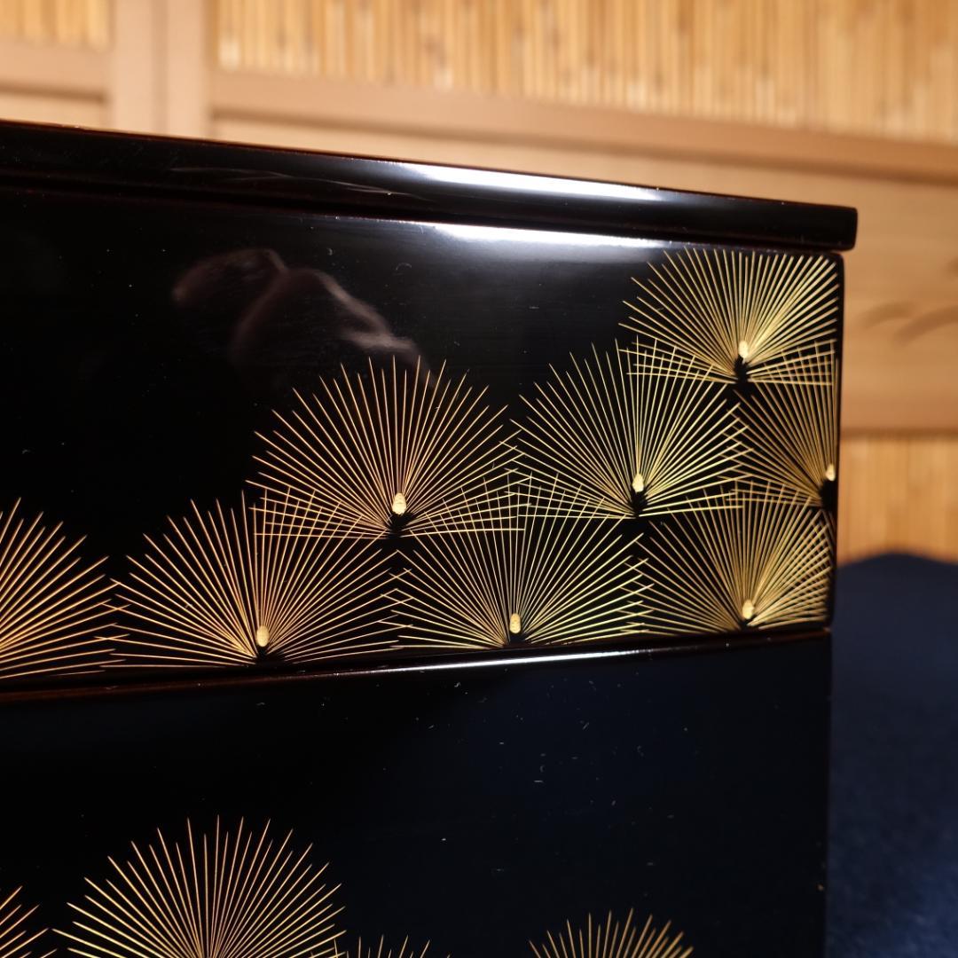 輪島塗 わじま曽我造 黒塗 寿松沈金 二段重箱 共箱