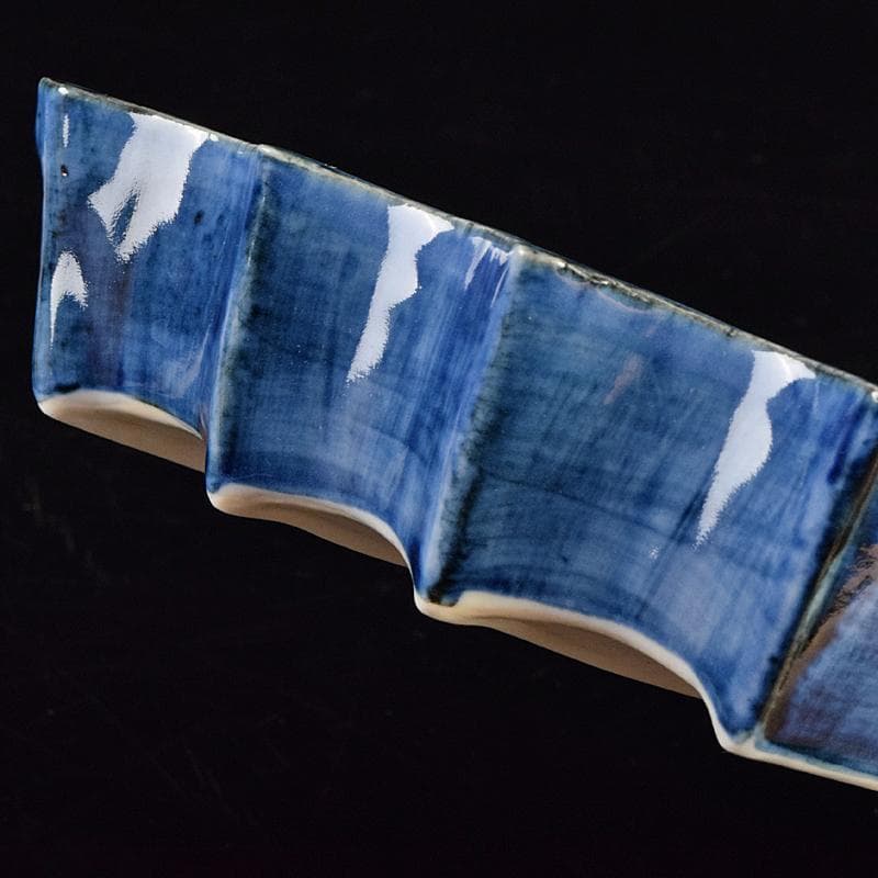 京焼　平安昭阿弥造　染付　山水文　扇面型　向付　五客　共箱　V　R9496B