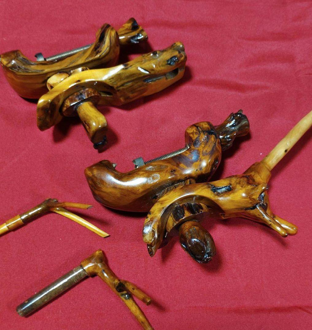 ヘラブナ釣り万力・オーダ一制作の杜松 万力・杜松竿枕・杜松玉置き1点物希少139