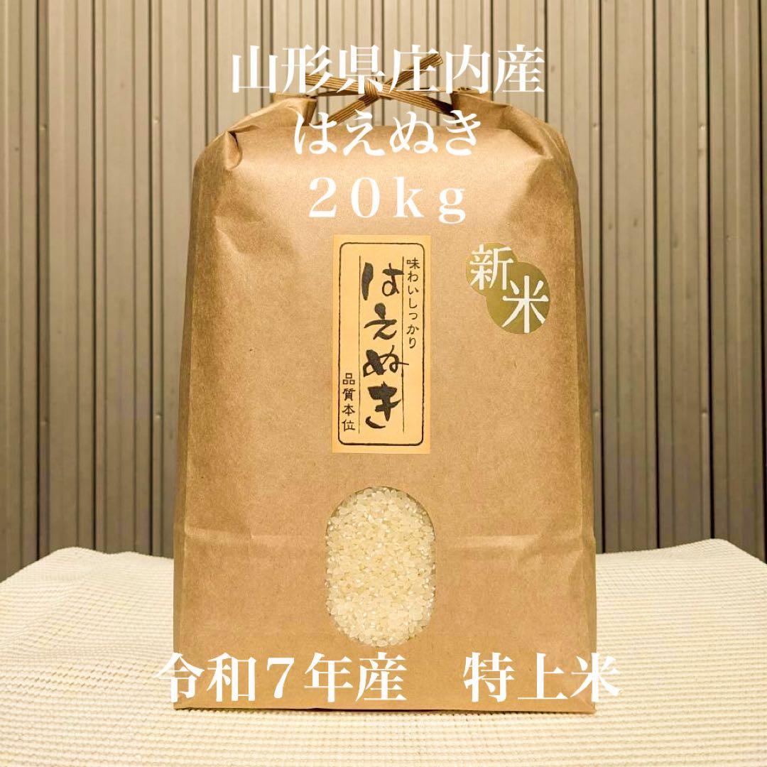 農家直送！令和７年産　はえぬき　山形県庄内産　白米２０ｋｇ