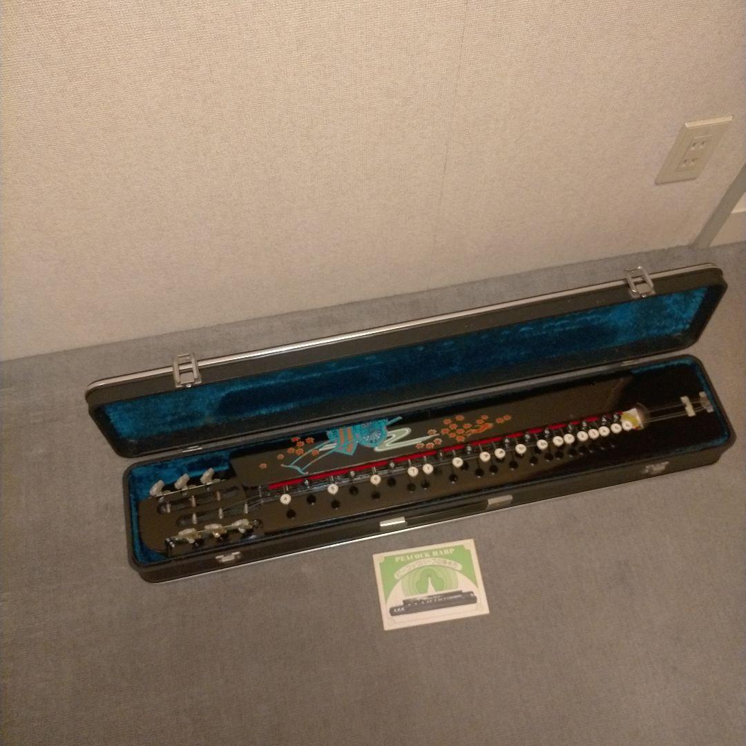 昭和レトロ 琴 ケース付き ピーコックハープ 人力車 花柄 大正琴 和楽器