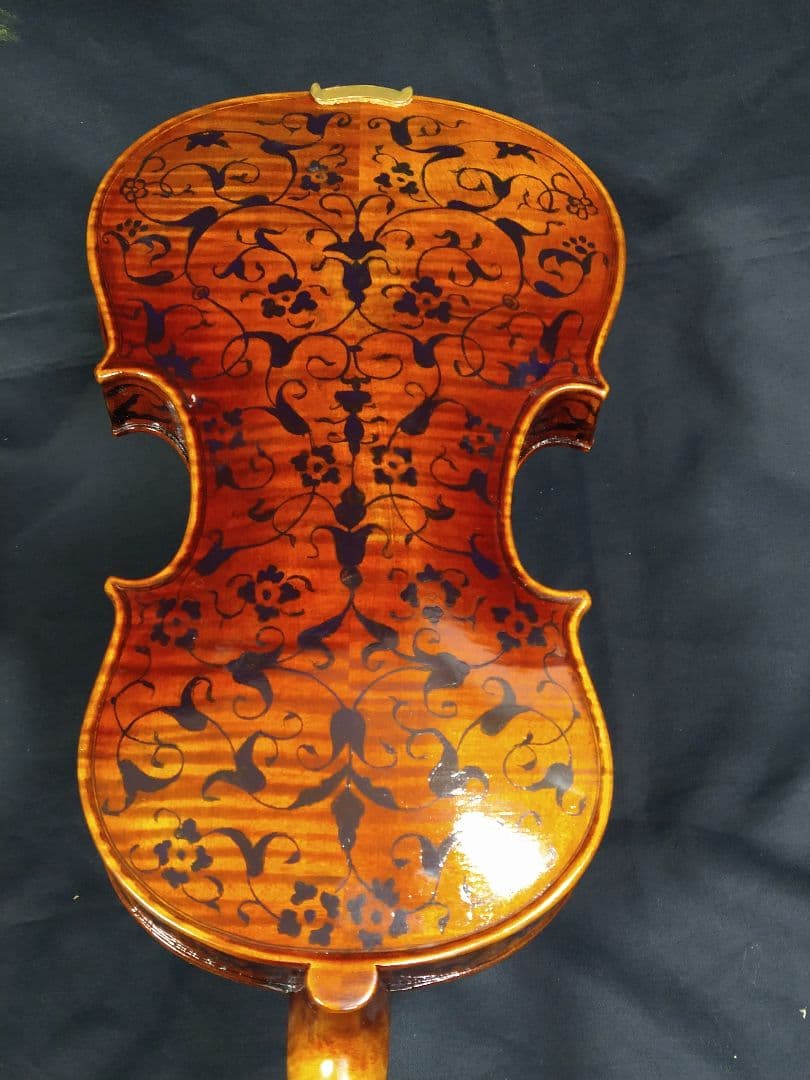 珍しい 、美しいデザインの 手作り バイオリン　カーボンファイバーケース＆弓付き