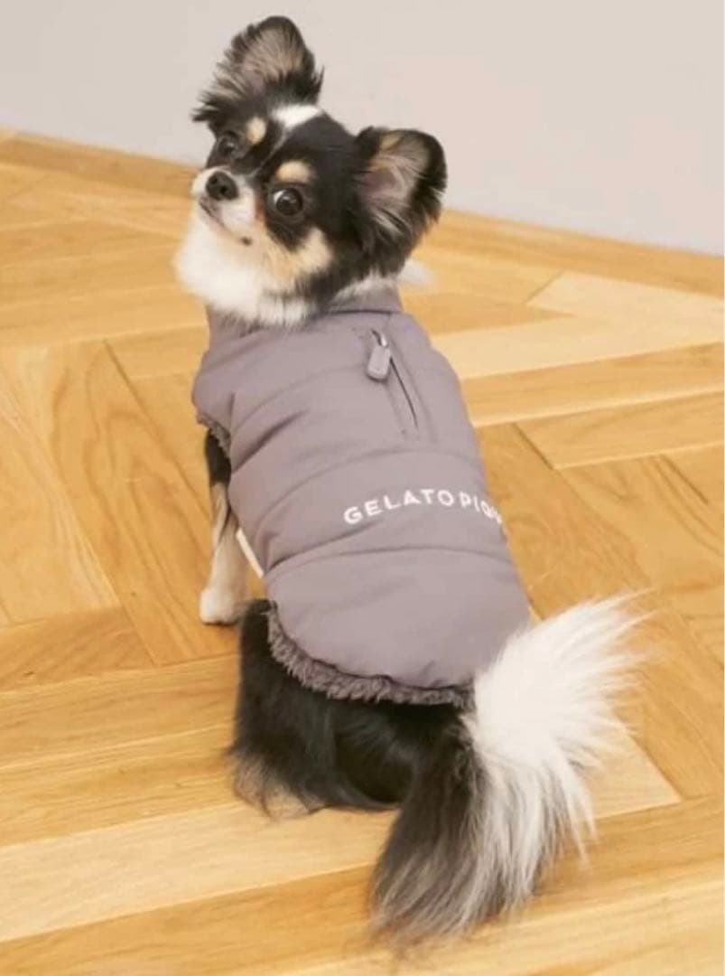 GELATO PIQUE 中綿ベスト　犬服 グレー　Mクリスマス　ショッパー