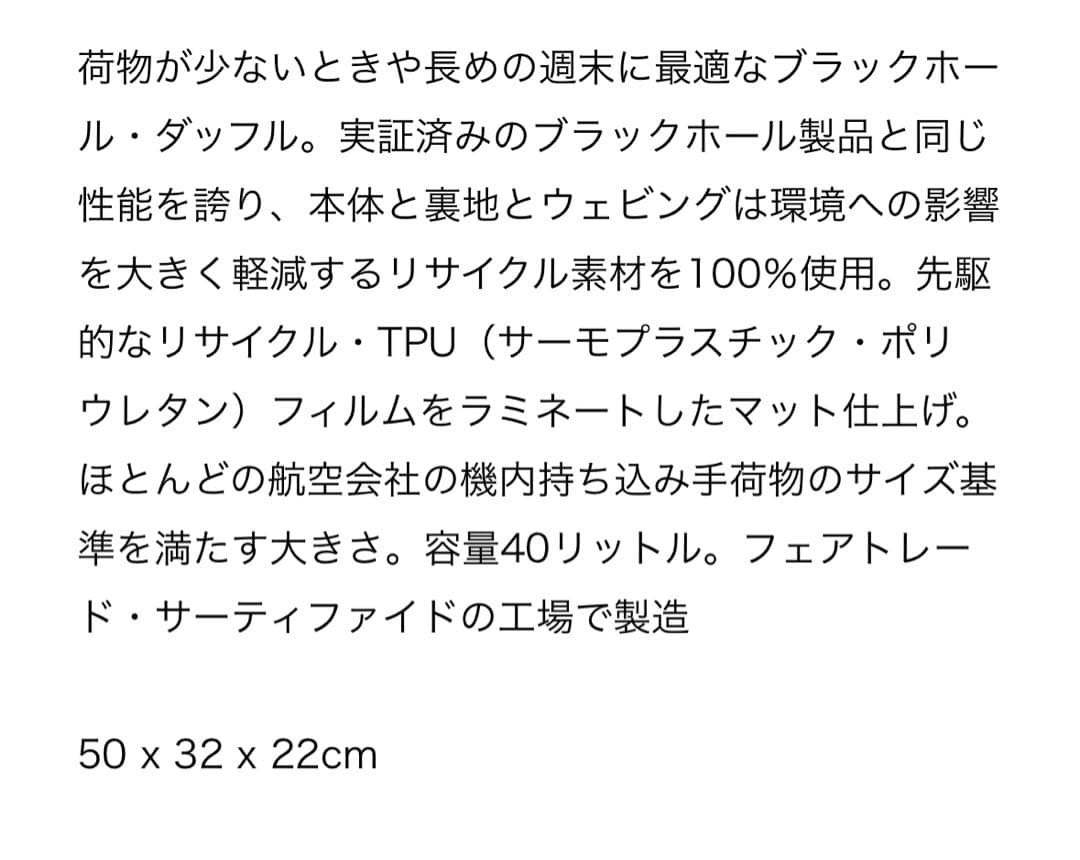 新品 BOB タグ付き パタゴニア ブラックホール ダッフル 40L 正規品