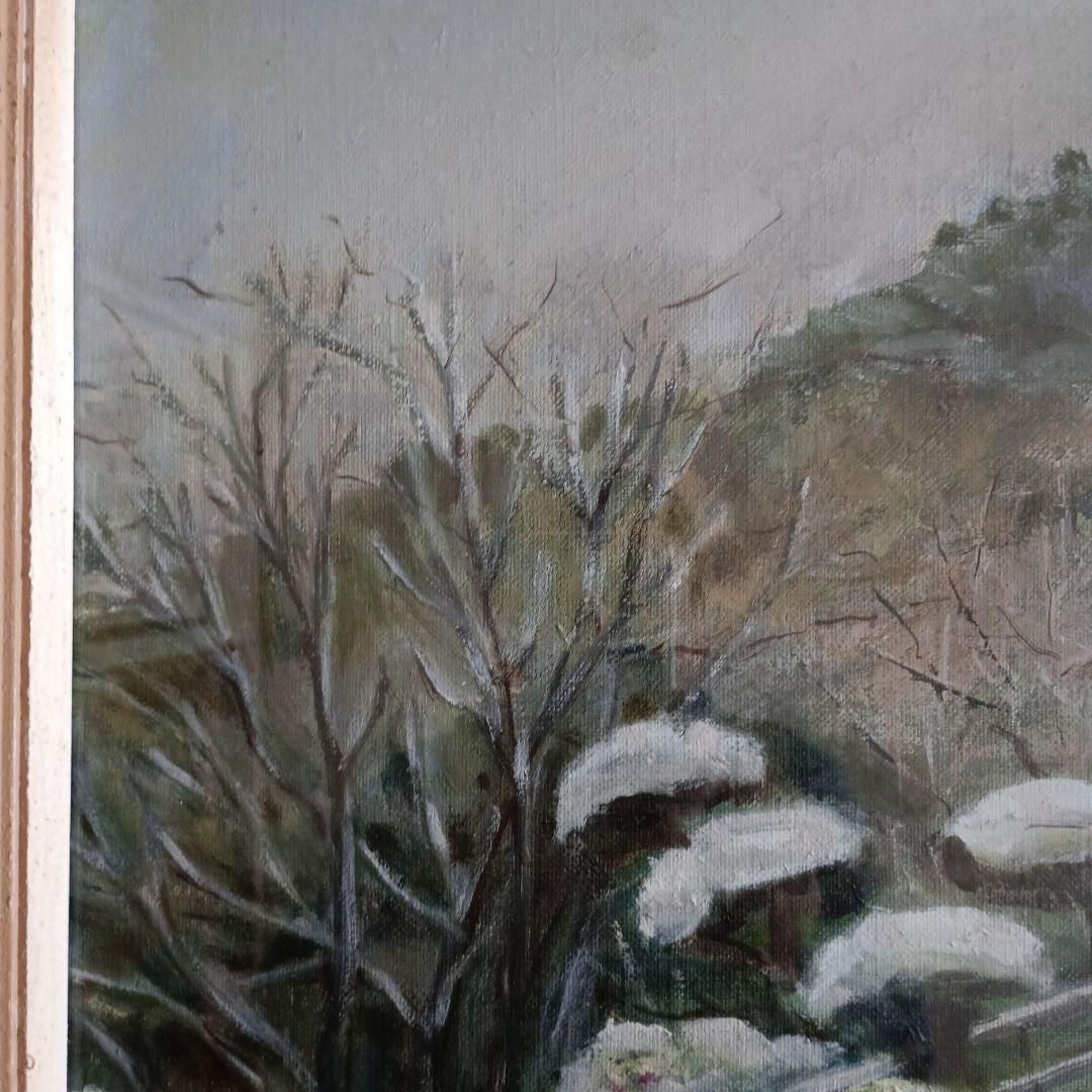雪景色 油彩画 木製額　F8