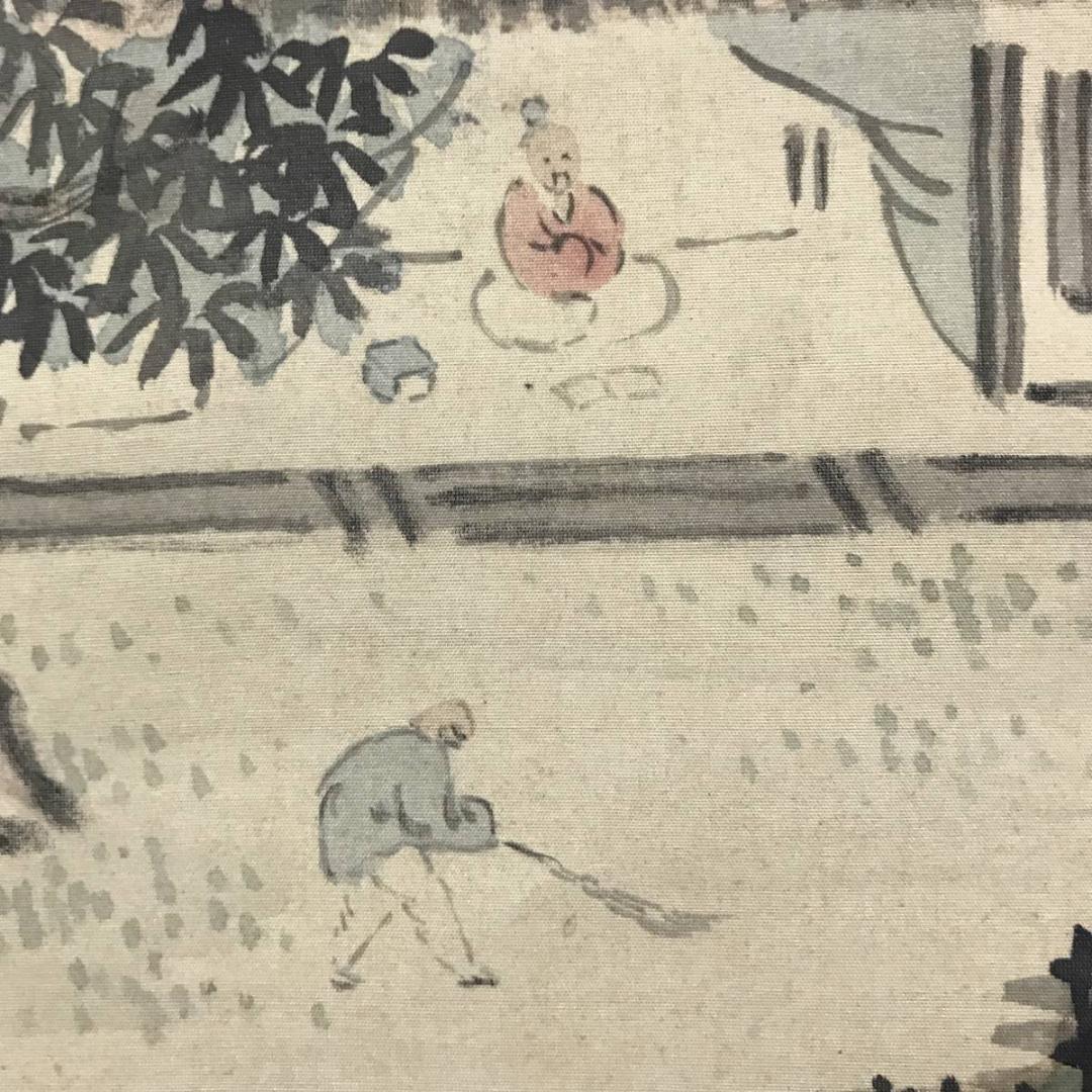 【真作】帆足杏雨/青緑山水人物図/掛軸/名家伝来/AB-870