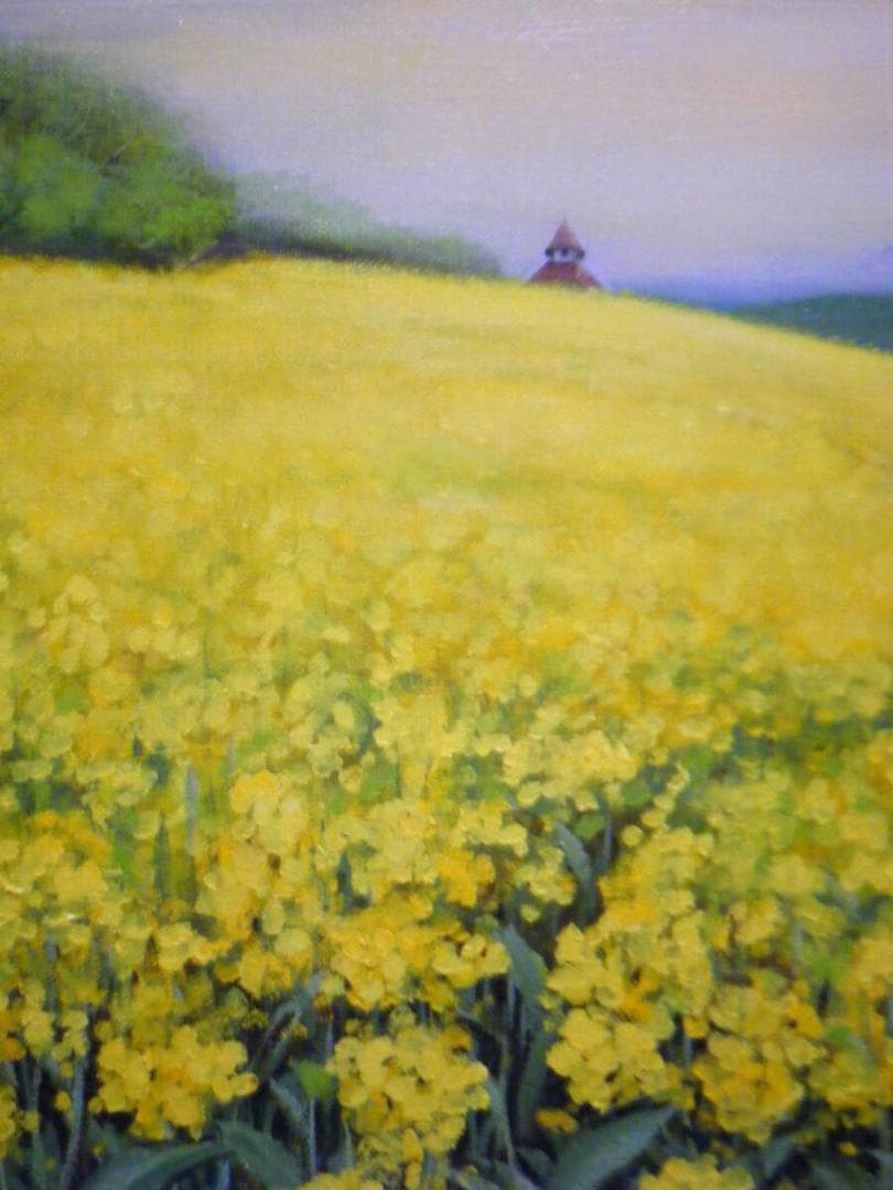 【真作】絵画　熊倉雄二　油彩6号　鐘のある丘　心が安らぐ春の風景　T72