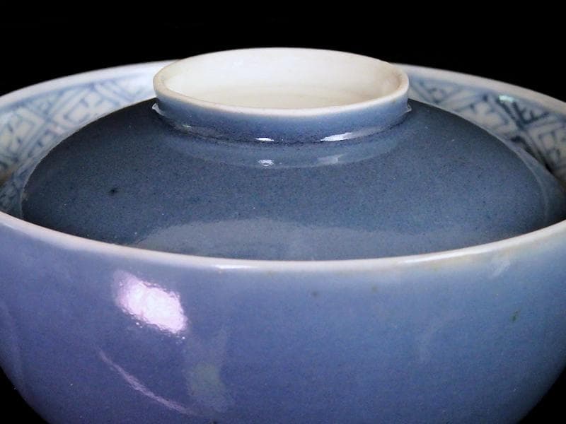 古伊万里　薄瑠璃　蓋茶碗　江戸期　E380AS-CHs