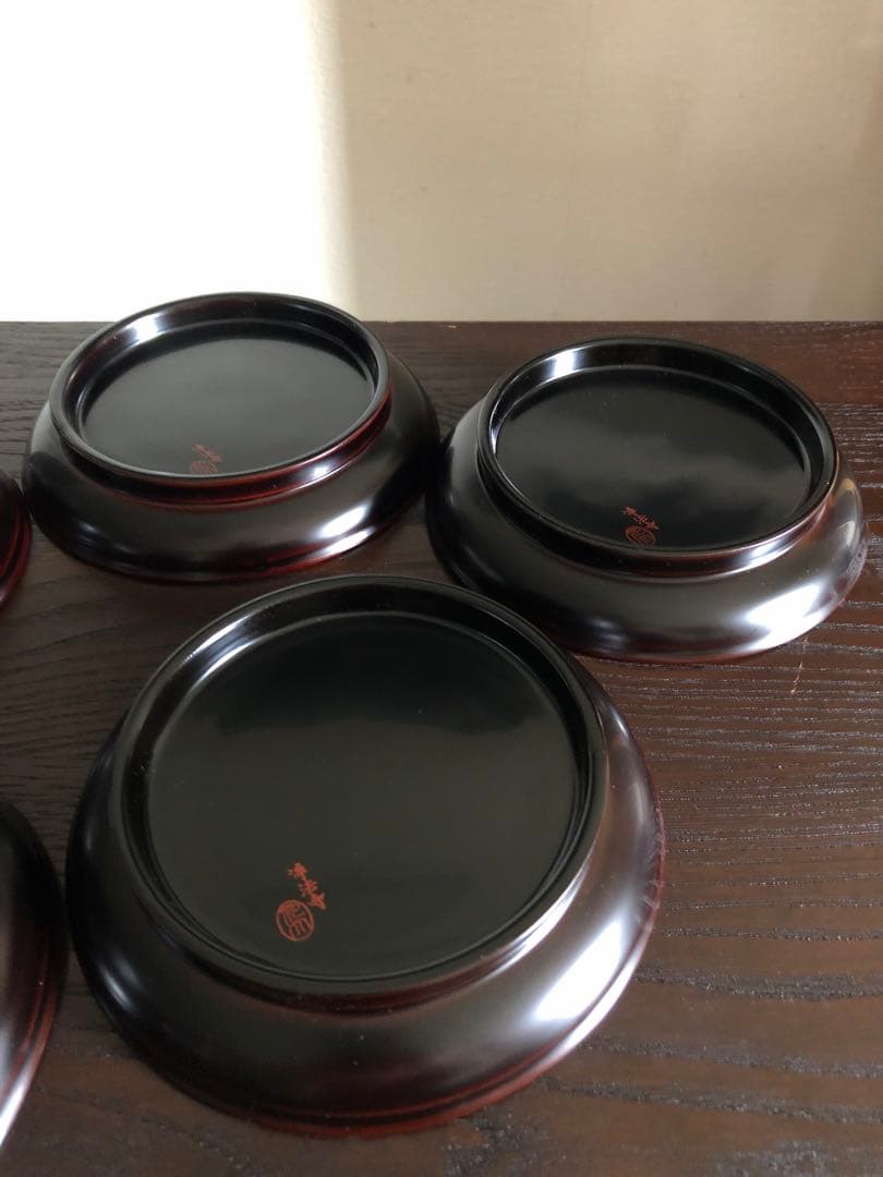 国産 浄法寺塗 木製 漆器 椿皿 楪子 銘々皿 溜塗 懐石 茶道具 5枚揃