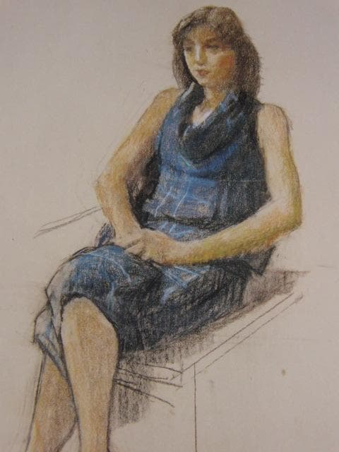 小磯良平、【青いサマーニットの女】、希少な限定額装用画集画、新品高級額 額装付