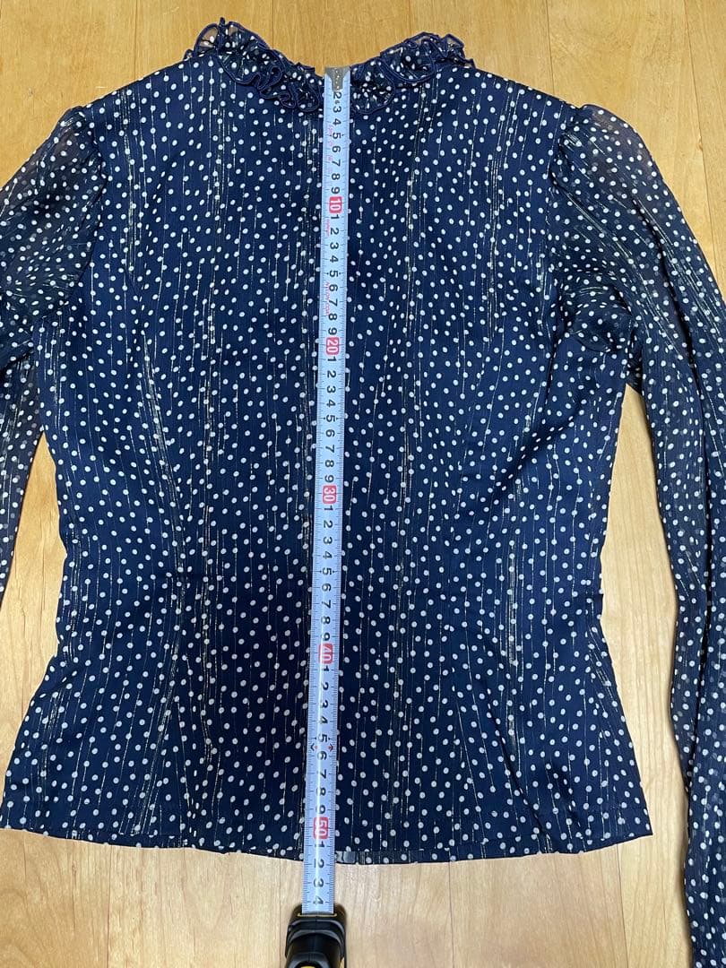 SONIA JOHNES ネイビー ドット柄 長袖ブラウス 【サイズ3表記】
